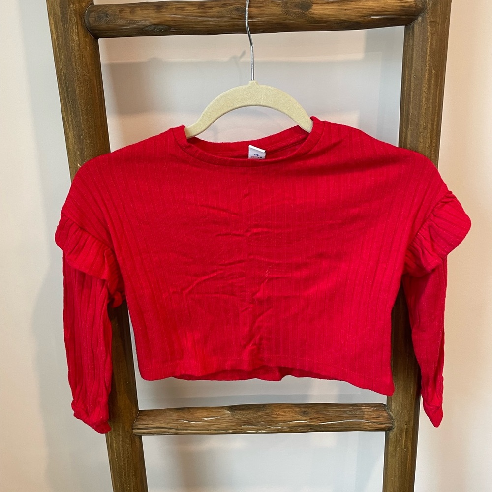 EUC Old Navy Red Cropped Top with Ruffle Sleeve